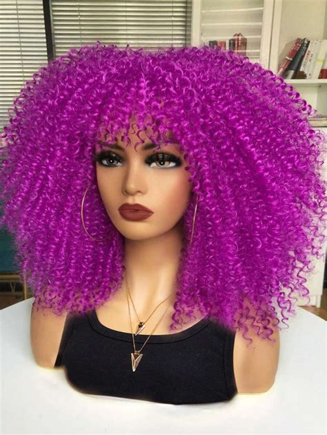 Fluffy Afro Kinky Curly Human Hair Synthetic Fiber Wigs With Thick Bangs Natural Short Bob Wigs