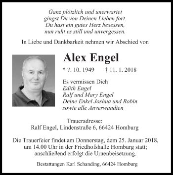 Traueranzeigen Von Alex Engel Saarbruecker Zeitung Trauer De