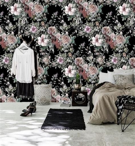 Dark Blossom Wallpaper Dark Floral Removable Wallpaper Vintage