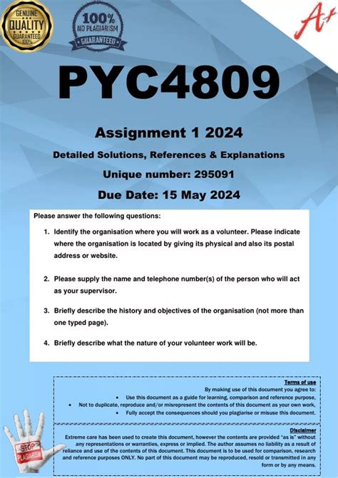 PYC4809 Assignment 1 VOLUNTEER COMPLETE ANSWERS 2024 295091 DUE