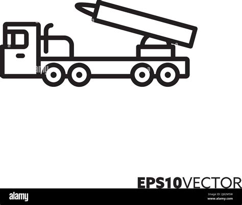 Missile Launcher Truck Vector Line Icon Military Rocket Launching