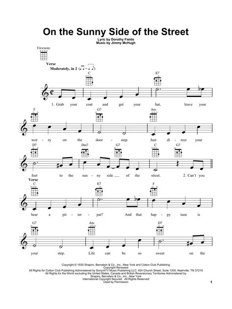 On The Sunny Side Of The Street By Jimmy Mchugh Sheet Music For Ukulele