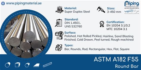 ASTM A182 F55 Round Bar And ASTM A276 UNS S32760 Rod Suppliers UAE