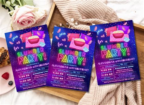 Slumber Party Invitation Sleepover Invite Birthday Party Etsy