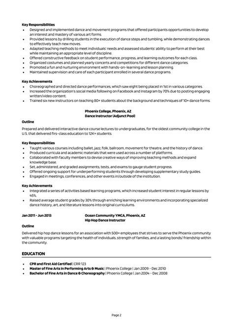 Dance Instructor Resume Example Guide Get Hired Quick