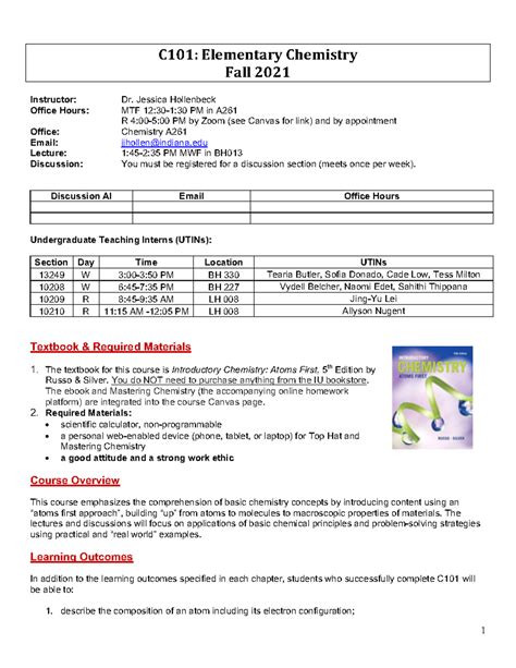 C Syllabus Fall C Elementary Chemistry Fall Instructor