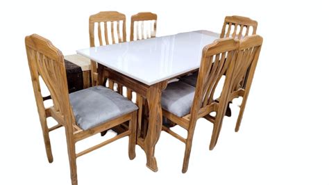 Rectangular Teak Wood Dining Table Set Marble Top 6 Seater At Rs