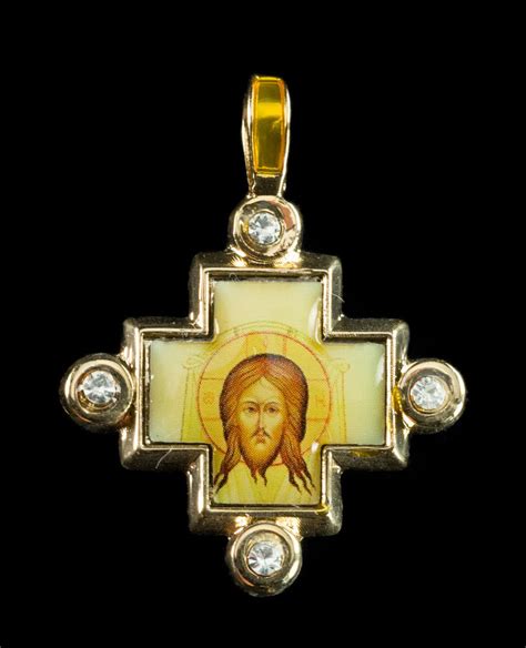 Pendentif Jésus Christ Croix orthodoxe avec icône bijou chrétien doré