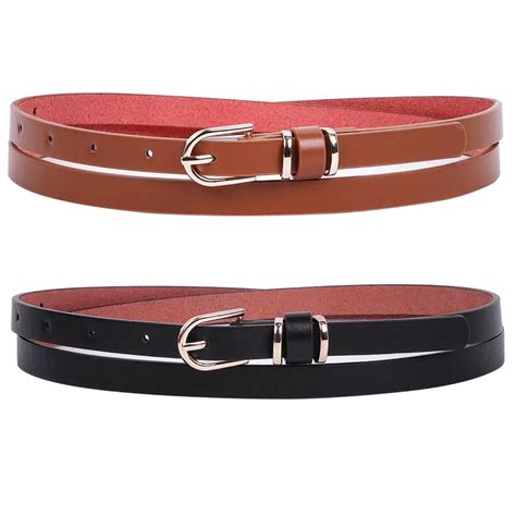 Jasgood Woman Skinny Belts Black And Brown Leather Belt For Jeans Pants