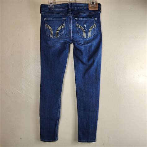 Hollister Skinny Low Rise Medium Wash Blue Distressed Gem