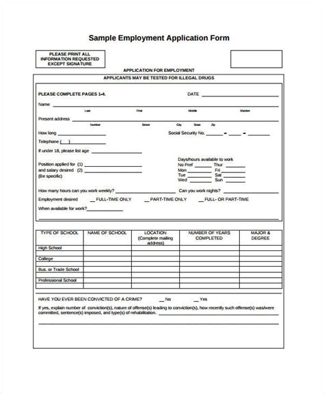 Printable Generic Application For Employment