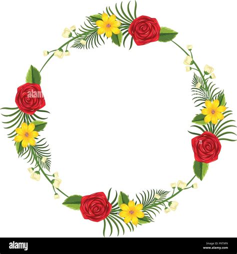 Round border template with yellow and red flowers illustration Stock ...