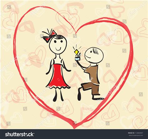 Hand Drawn Illustration Man Proposing Woman Stock Illustration