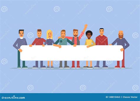 People Holding Placard Flat Vector Illustrations Stock Vector