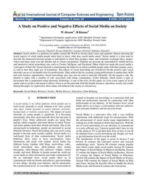 Pdf A Study On Positive And Negative Effects Of Social Media On Society