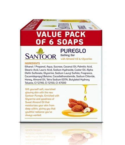 Santoor Pureglo Glycerine Bath Soap Almond Oil Moisturized At Rs