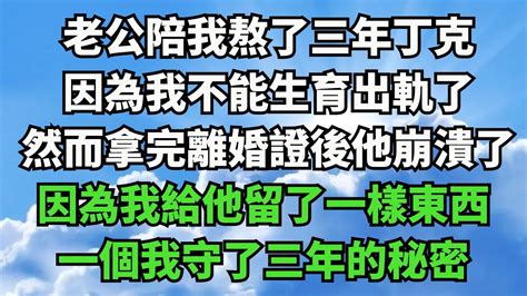 老公陪我熬了三年丁克，因為我不能生育出軌了，然而拿完離婚證後他崩潰了，因為我給他留了一樣東西，一個我守了三年的秘密！【清幽時光】出軌 出軌