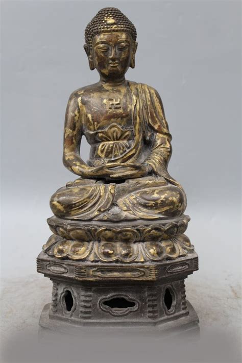 Copper Brass Craft Tibet Bronze Gild Seat Lotus Shakyamuni Amitabha