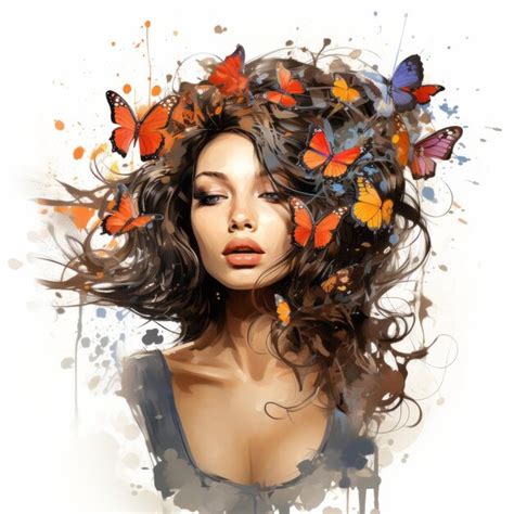 Premium Ai Image A Woman With Butterflies On Her Head