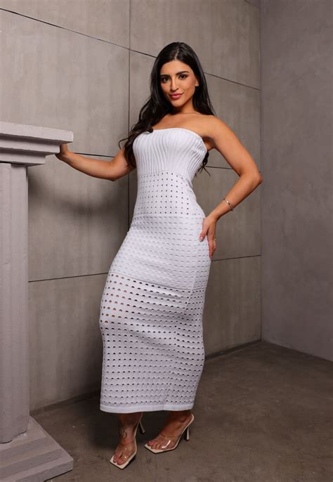 Vestido Midi Tubinho Tricot Sereia Donatella Réveillon Ano Novo Branco