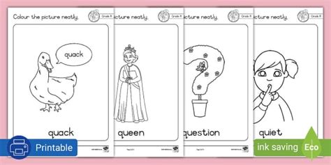 Gr R Phonics Colouring Pages Letter Q Profesor Hizo