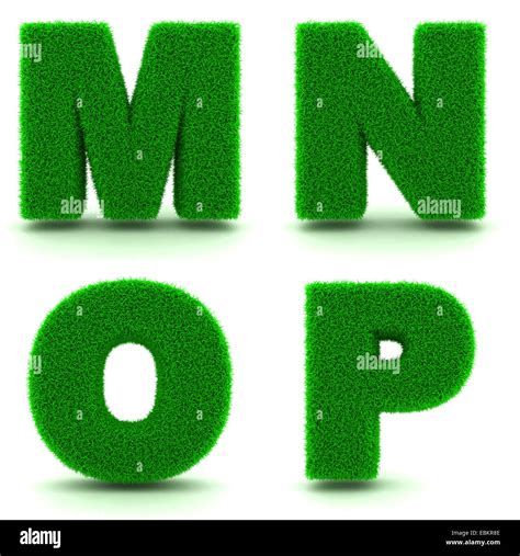 Letters MNOP Alphabet Set Of Green Grass On White Background In 3d