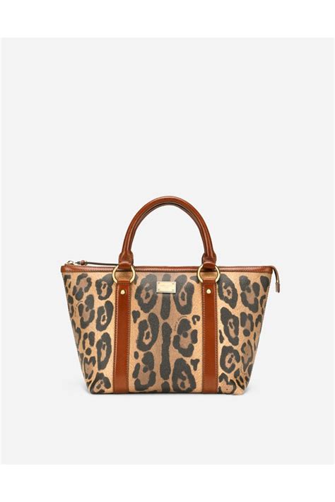 Dolce Gabbana Small Leopard Print Crespo Shopper With Branded Plate