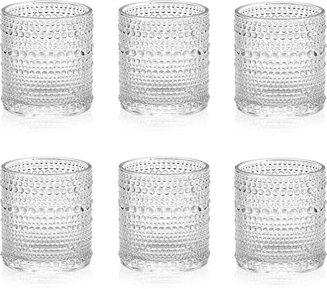 Cosnou Mini Rock Glasses 6 5 Oz（200ml） Small Whiskey Glasses Shot Glass Hobnail