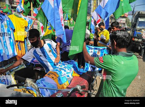 Nov 22 2022 Sylhet Bangladesh Fans Buying Jersey And Flags Of Their