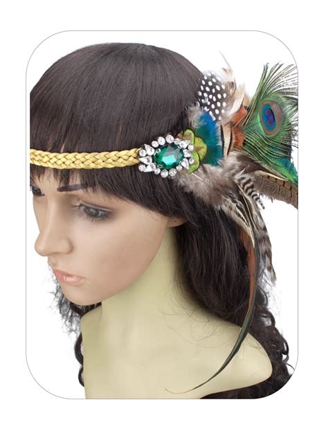 Bohemia Peacock Feather Headband Roaring 20s Flapper Headpiece Women