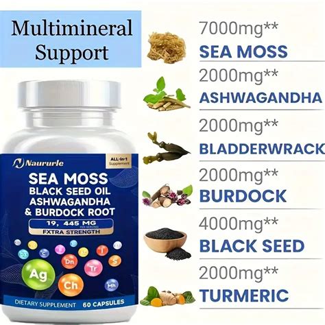 In 1 Sea Moss Black Seed Oil Ashwagandha Ginger Capsules Temu