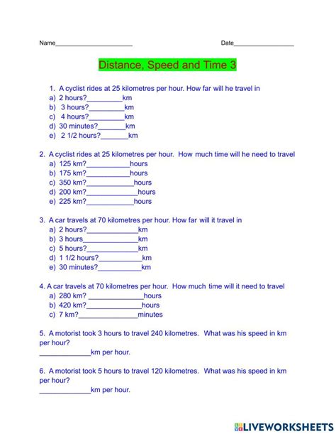 Calculating Distance Time And Speed Worksheets Worksheets Day