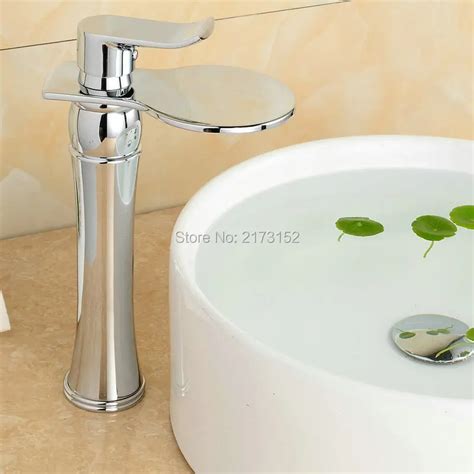 Fancy Style Racket Shape Chrome Tall Bathroom Waterfall Faucet Single