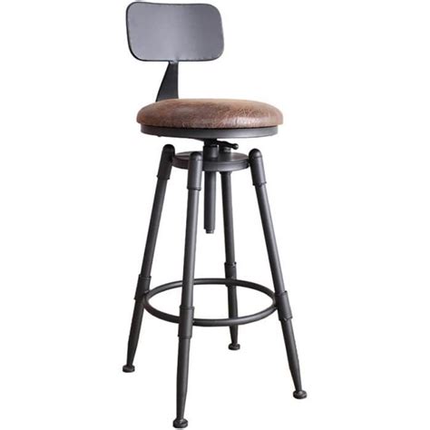 Tabouret De Bar Avec Dossier Noir Metal Et Bois Industriel Industrielle