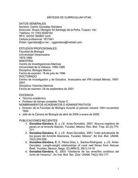 Pdf S Ntesis De Curriculum Vitae Datos Generales S Ntesis De