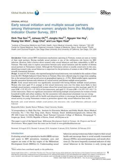 Pdf Early Sexual Initiation And Multiple Sexual Partners Among