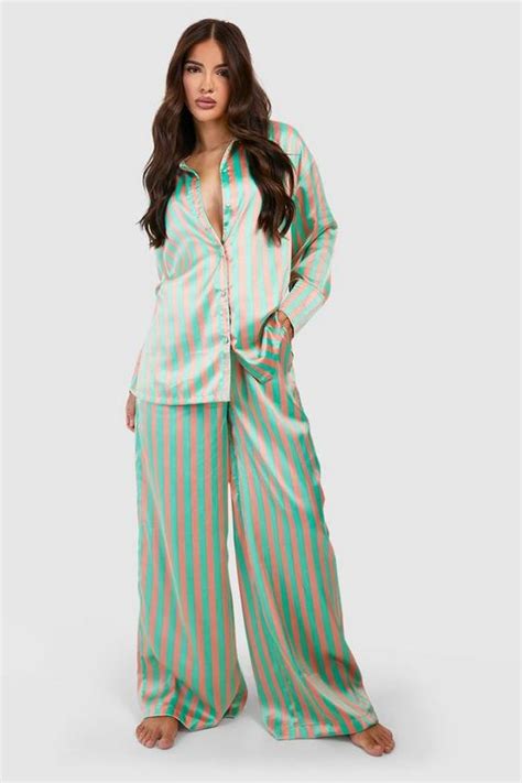 Oversized Stripe Pyjama Set Boohoo Uk