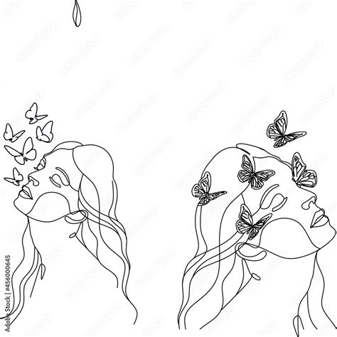 Butterfly Surreal Woman Face Line Art Abstract Face With Butterfly One