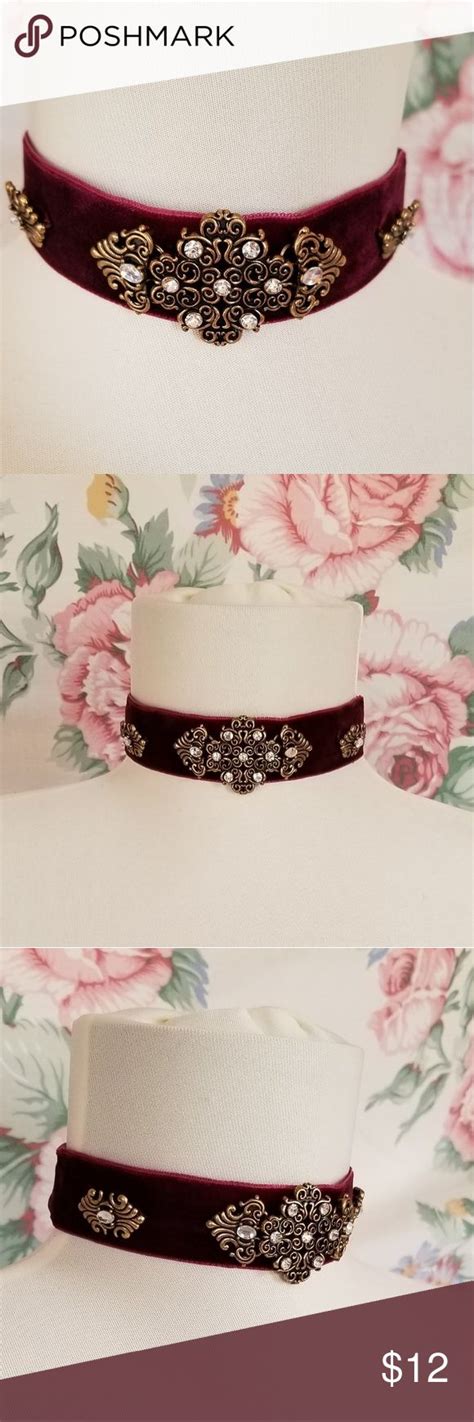 Maroon Victorian Velvet Choker Necklace Velvet Choker Necklaces