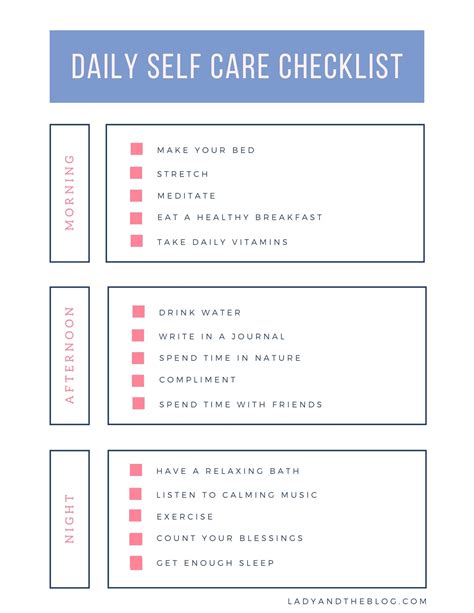 Self Care Checklist Printable