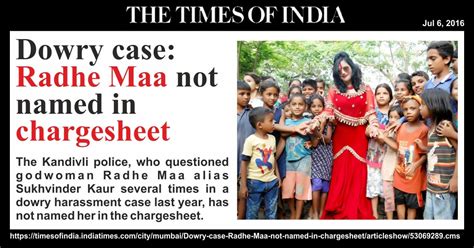 Dowry Case Radhe Maa Not Named In Chargesheet — The Times Of India