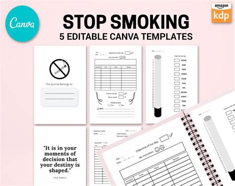 Stop Smoking Tracker Editable Canva Templates For Journal Canva Kdp