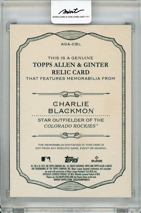 ミントモール MINT 梅田店 2021 TOPPS Allen Ginter Charlie Blackmon Game