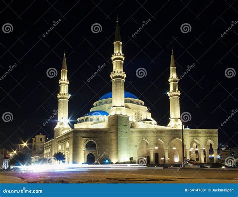 Mohammad Al Amin Mosque In Central Beirut Lebanon At Night Stock Image