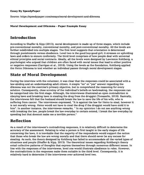 📚 Moral Development And Dilemma Paper Example