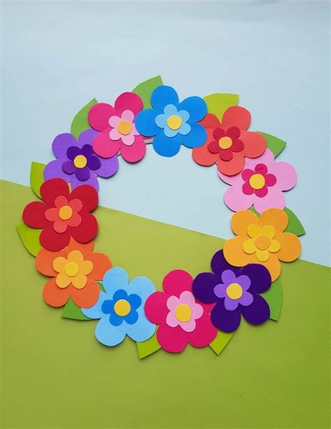 Colourful Paper Flower Wreath Craft Paper Flower Wreaths Spring Flower Crafts Flower Crafts