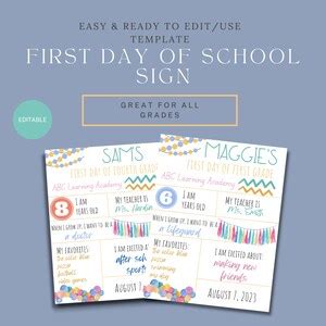 First Day of School Sign, First Day of School Template, Editable Sign ...