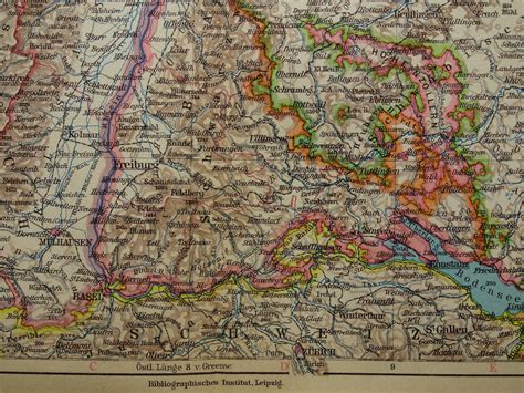 1928 Old Map Of Baden Württemberg Germany Vintage Print With Etsy