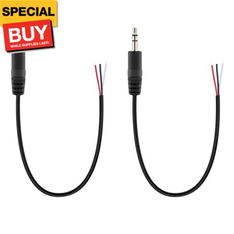 2 Pack Replacement 3 5Mm Male Plug To Bare Wire Open End TRS 3 Pole