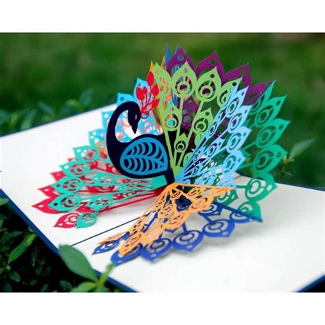 Cutpopup Peacock Carte De Fête Des Mères Pop Up Carte De Vœux 3D D